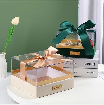 紙のギフトパッケージボックス リボン オーダーメイド アクリルカバー 蓋 透明なチョコレートボックス
