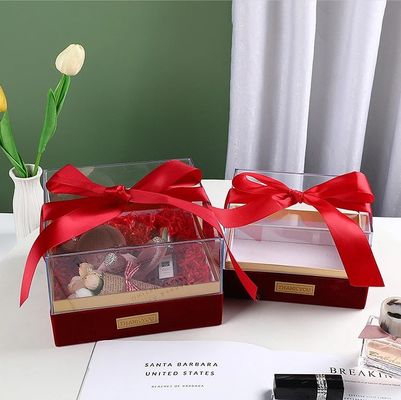 紙のギフトパッケージボックス リボン オーダーメイド アクリルカバー 蓋 透明なチョコレートボックス