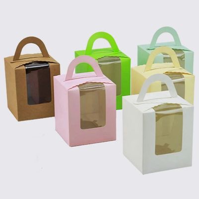 蓋と窓の挿入付きのポータブルカップケーキ包装箱 カスタマイズされたピンク色