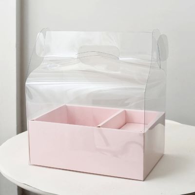 DIY 透明な花ケーキボックス PVC 結婚式 クリスマス 誕生日 ギフト 梱包 ハンドル