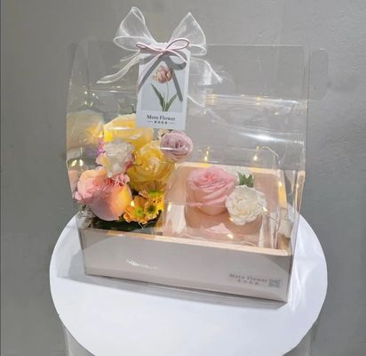 DIY 透明な花ケーキボックス PVC 結婚式 クリスマス 誕生日 ギフト 梱包 ハンドル