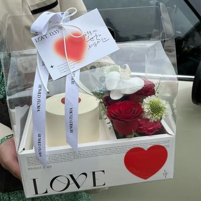 DIY 透明な花ケーキボックス PVC 結婚式 クリスマス 誕生日 ギフト 梱包 ハンドル