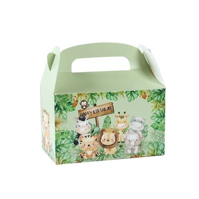 子供のジャングルテーマの誕生日と赤ちゃんシャワーのためのカスタム動物プリントハンドル紙箱