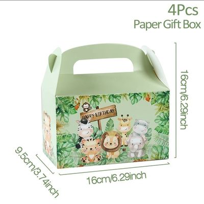 子供のジャングルテーマの誕生日と赤ちゃんシャワーのためのカスタム動物プリントハンドル紙箱