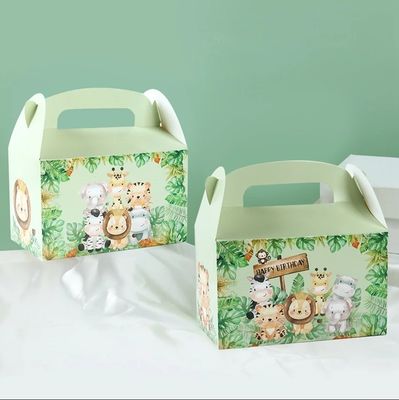 子供のジャングルテーマの誕生日と赤ちゃんシャワーのためのカスタム動物プリントハンドル紙箱