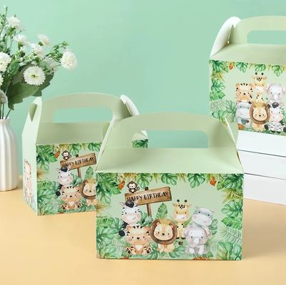 子供のジャングルテーマの誕生日と赤ちゃんシャワーのためのカスタム動物プリントハンドル紙箱