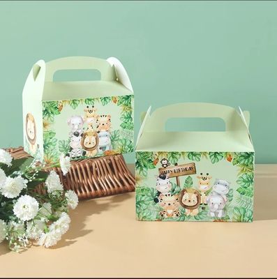 子供のジャングルテーマの誕生日と赤ちゃんシャワーのためのカスタム動物プリントハンドル紙箱