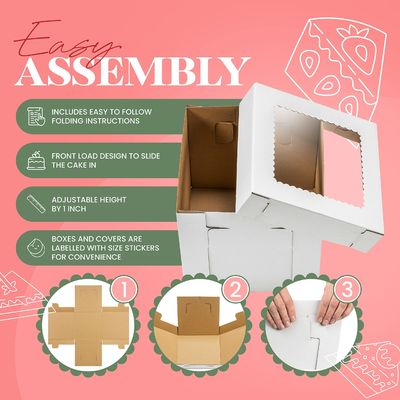 ISO9001 認定 結婚式や誕生日用のカスタムケーキボックス 10x10x5 20x20x8